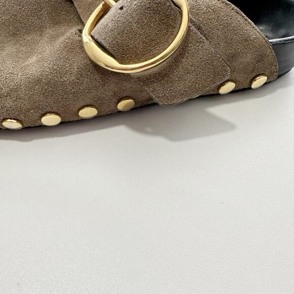 Isabel Marant Womens Suede Studded Mules Slip On Size 36 Olive Buckle Hardware - Picture 3 of 7